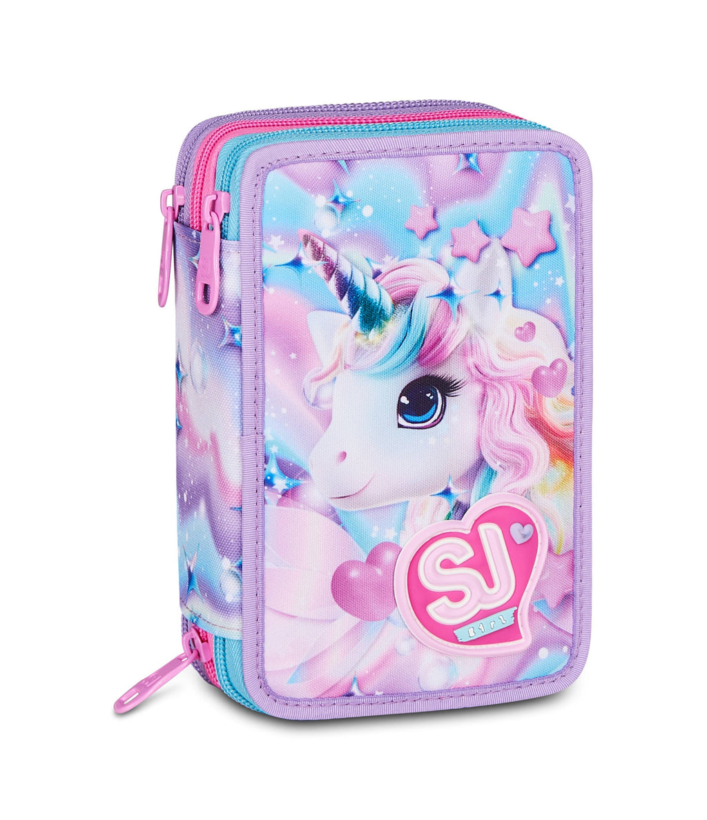 SJ Gang Astuccio 3 Zip Glow Led Unicorn Girl