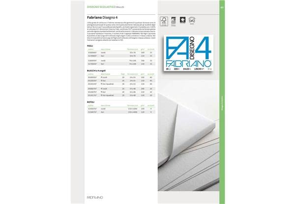 Fabriano Album da Disegno 4 Liscio Riquadrato 33x48 cm – 220 g/m², 20 Fogli