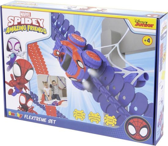 Smoby Spidey FleXtreme – Pista Auto Flessibile 4,40 m con 184 Pezzi e Veicolo Spidey con Luci | Dai 4 Anni