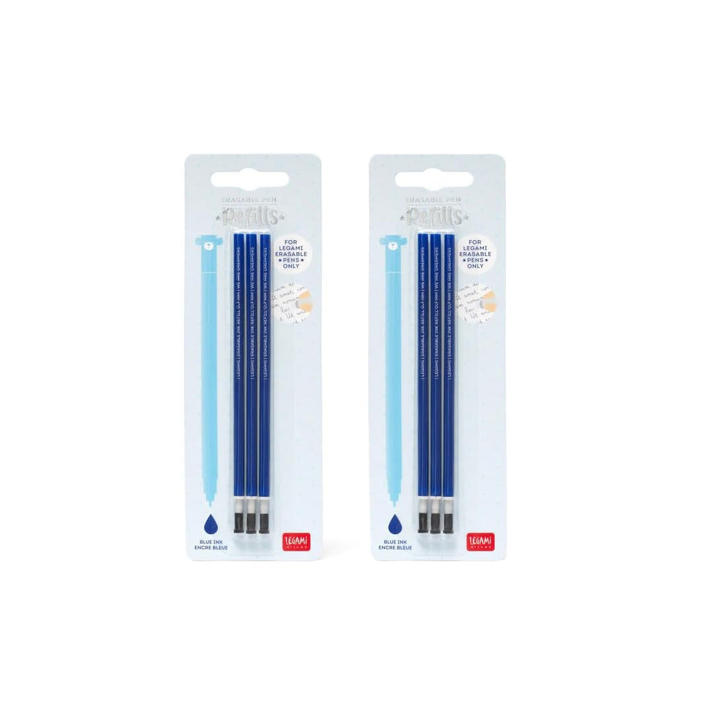 Legami Refill Penna Cancellabile, Inchiostro Blu, 3 Pezzi, 13 cm, Set di 2 Confezioni