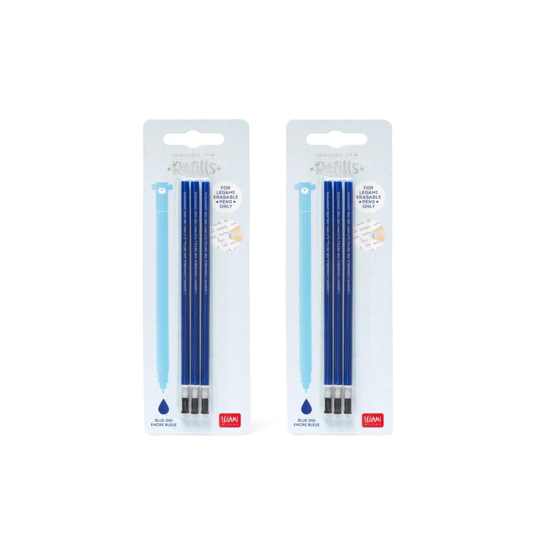 Legami Refill Penna Cancellabile, Inchiostro Blu, 3 Pezzi, 13 cm, Set di 2 Confezioni