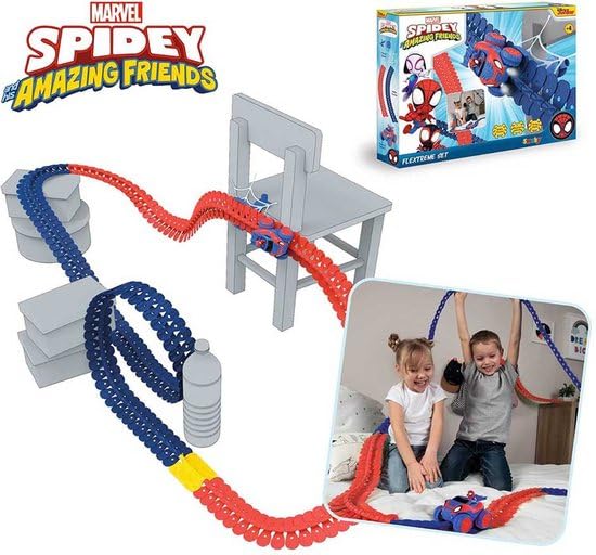 Smoby Spidey FleXtreme – Pista Auto Flessibile 4,40 m con 184 Pezzi e Veicolo Spidey con Luci | Dai 4 Anni
