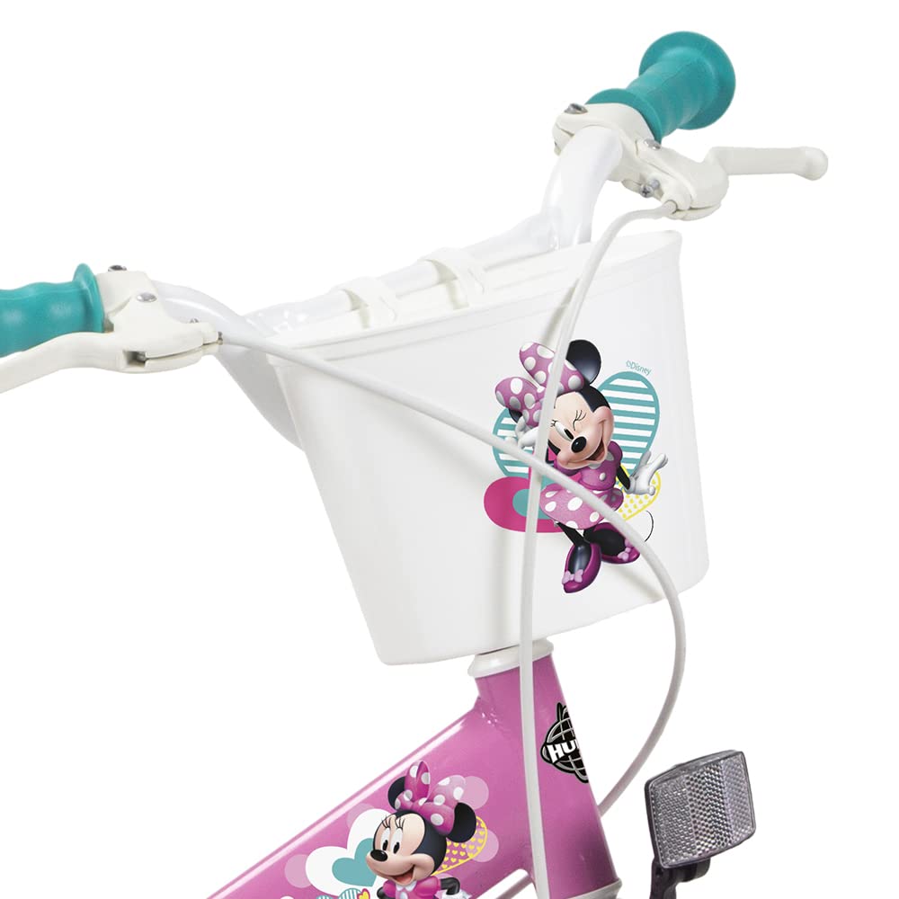 Bicicletta Disney Minnie 14 pollici per Bambina - Rosa - Huffy Ufficiale con Cestino e Rotelle - 4-6 Anni