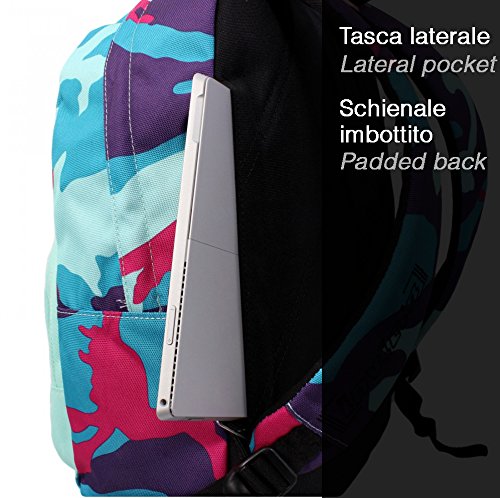 Invicta Zaino Scuola Ollie Pack – Camouflage Rosa Viola Azzurro Rosso