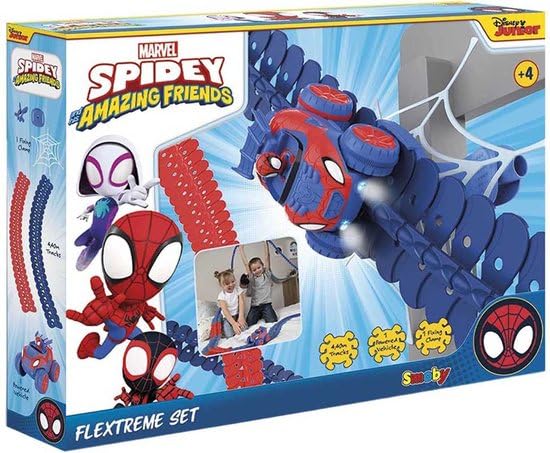 Smoby Spidey FleXtreme – Pista Auto Flessibile 4,40 m con 184 Pezzi e Veicolo Spidey con Luci | Dai 4 Anni