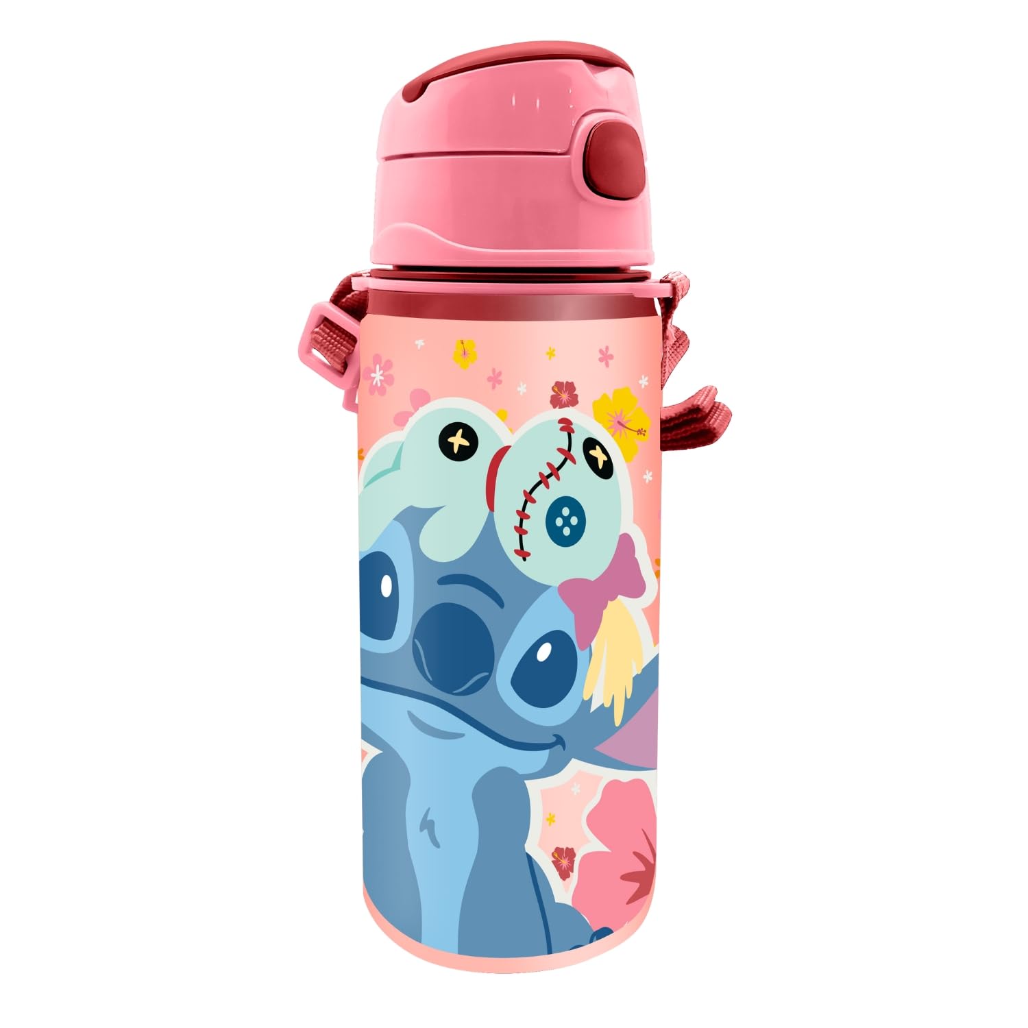 Stitch – Borraccia in Alluminio 600 ml con Manico | BPA Free | Apertura Automatica | Scuola e Gite