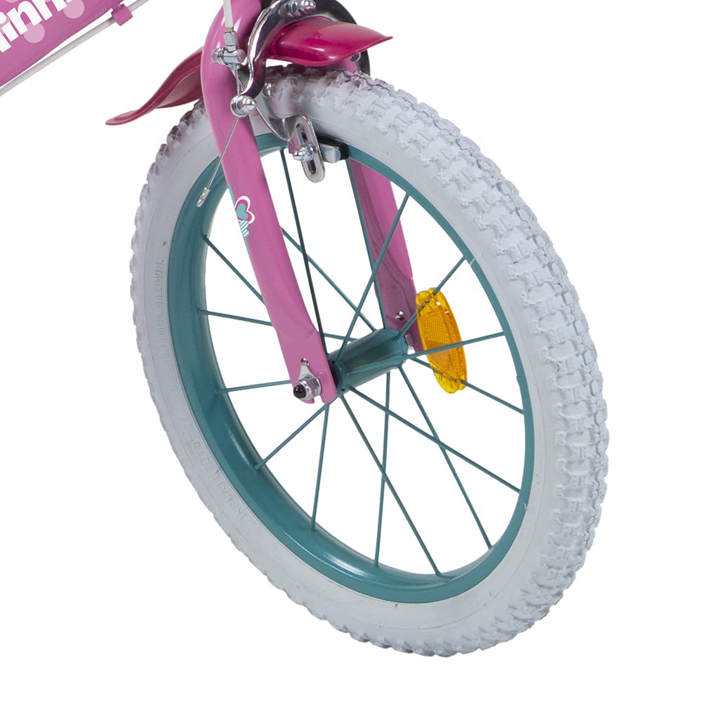 Bicicletta Disney Minnie 14 pollici per Bambina - Rosa - Huffy Ufficiale con Cestino e Rotelle - 4-6 Anni