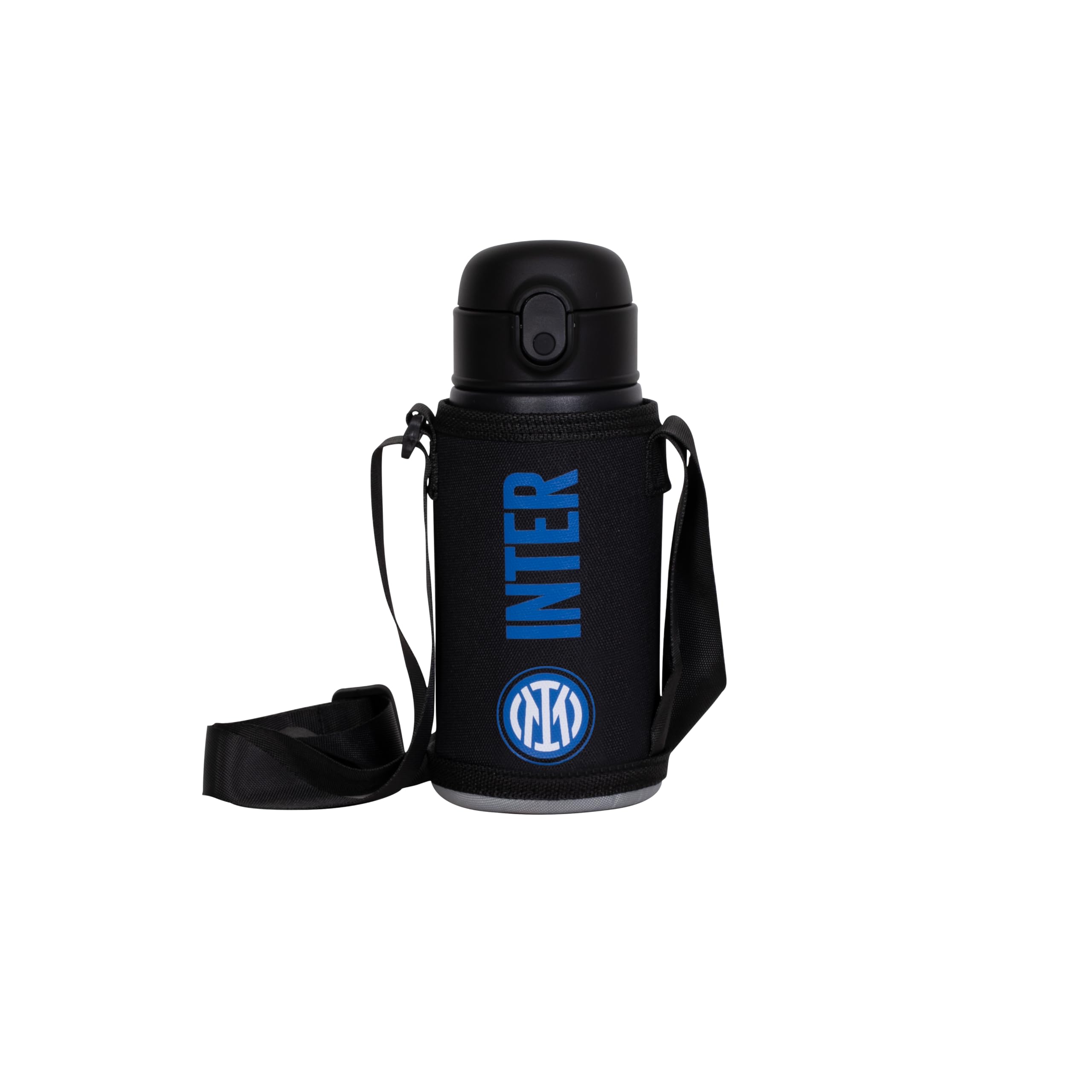 Seven Inter – Borraccia Termica 450 ml Nero Blu con Tracolla | Acciaio Inox BPA Free | Caldo 12h / Freddo 24h