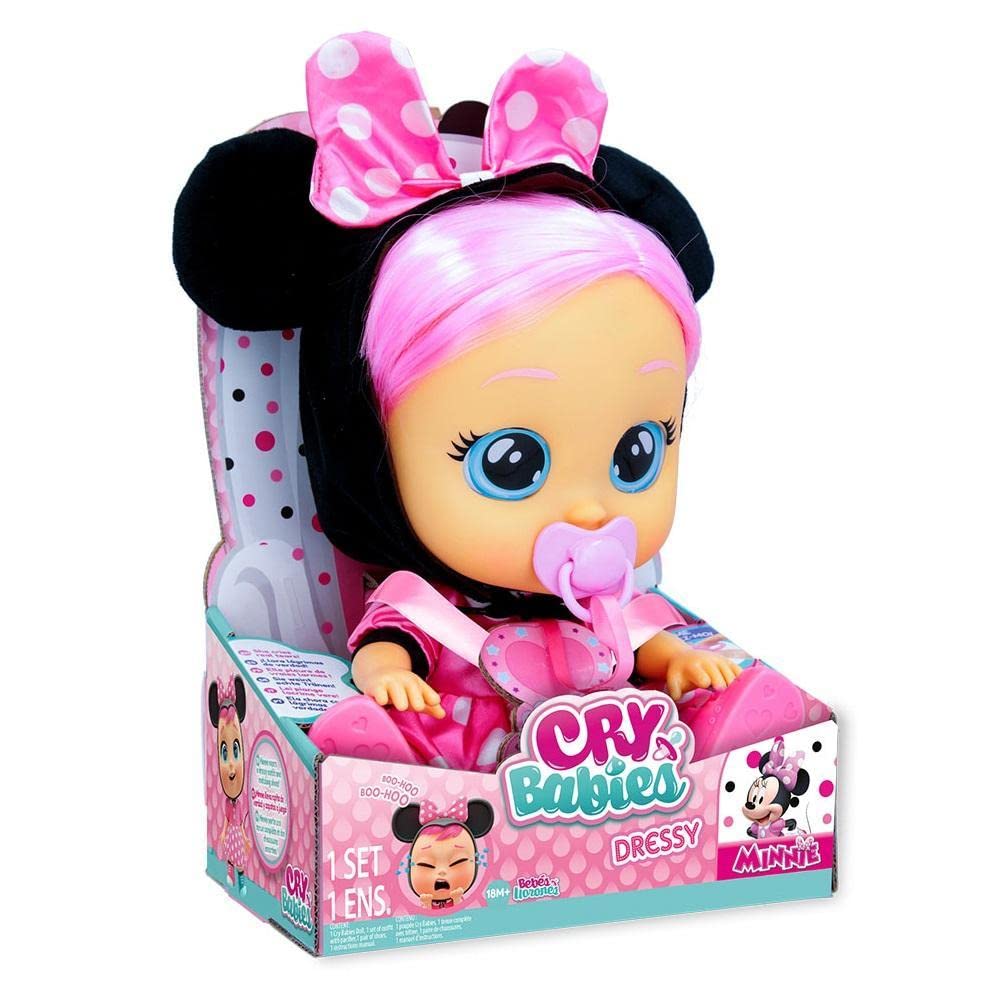 Cry Babies Dressy Minnie Bambola Interattiva con Lacrime Vere