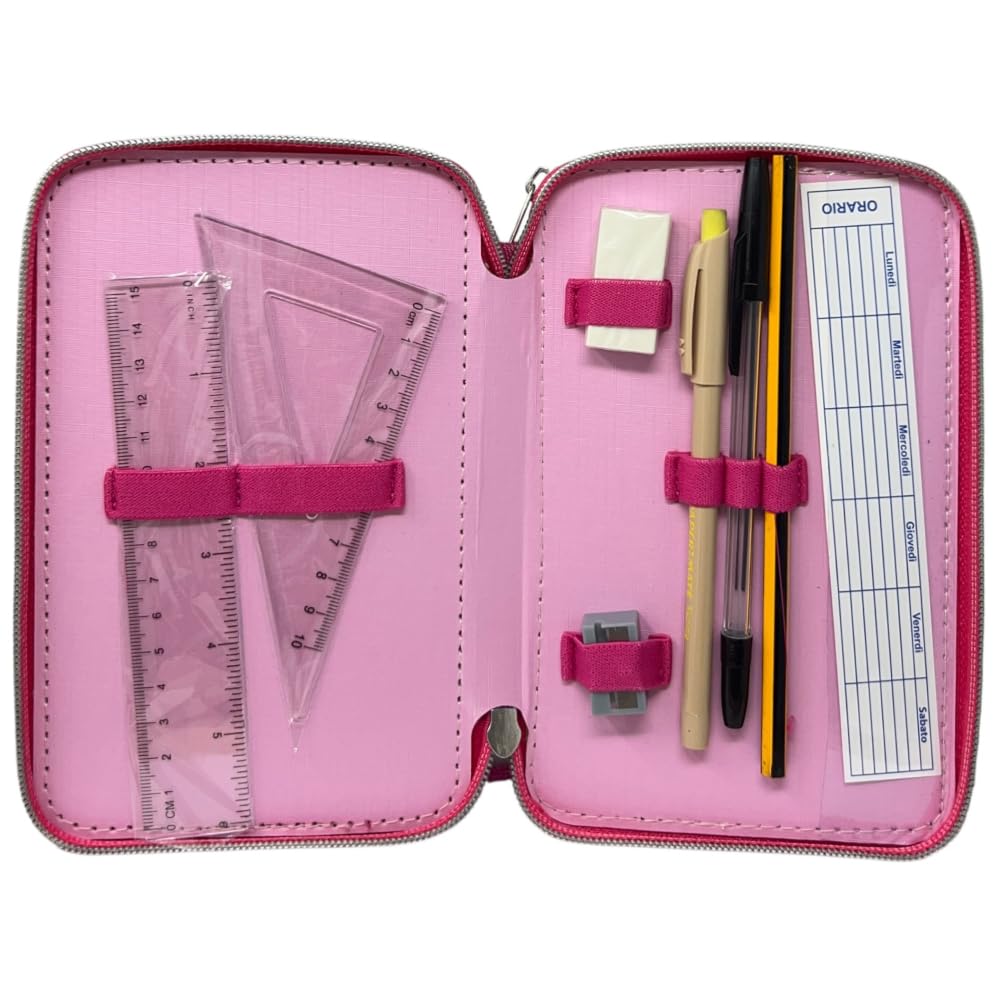 Cartoon – Astuccio Scuola 3 Zip Barbie | 44 Pezzi Completo con Pennarelli Giotto e Penna Papermate | 20x13x6 cm
