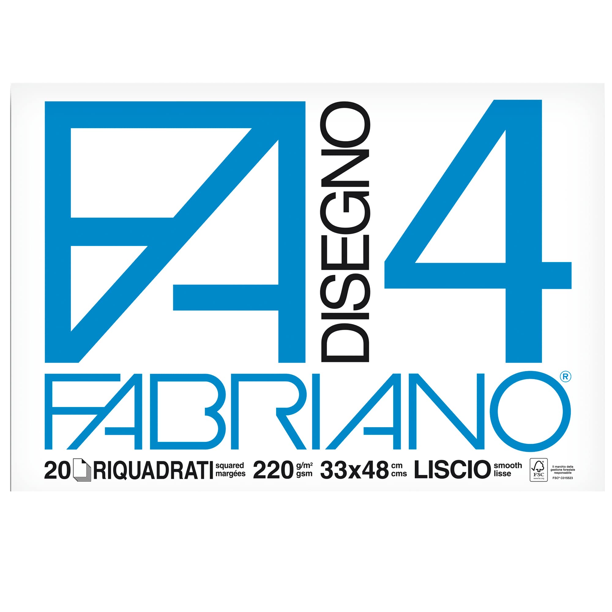 Fabriano Album da Disegno 4 Liscio Riquadrato 33x48 cm – 220 g/m², 20 Fogli