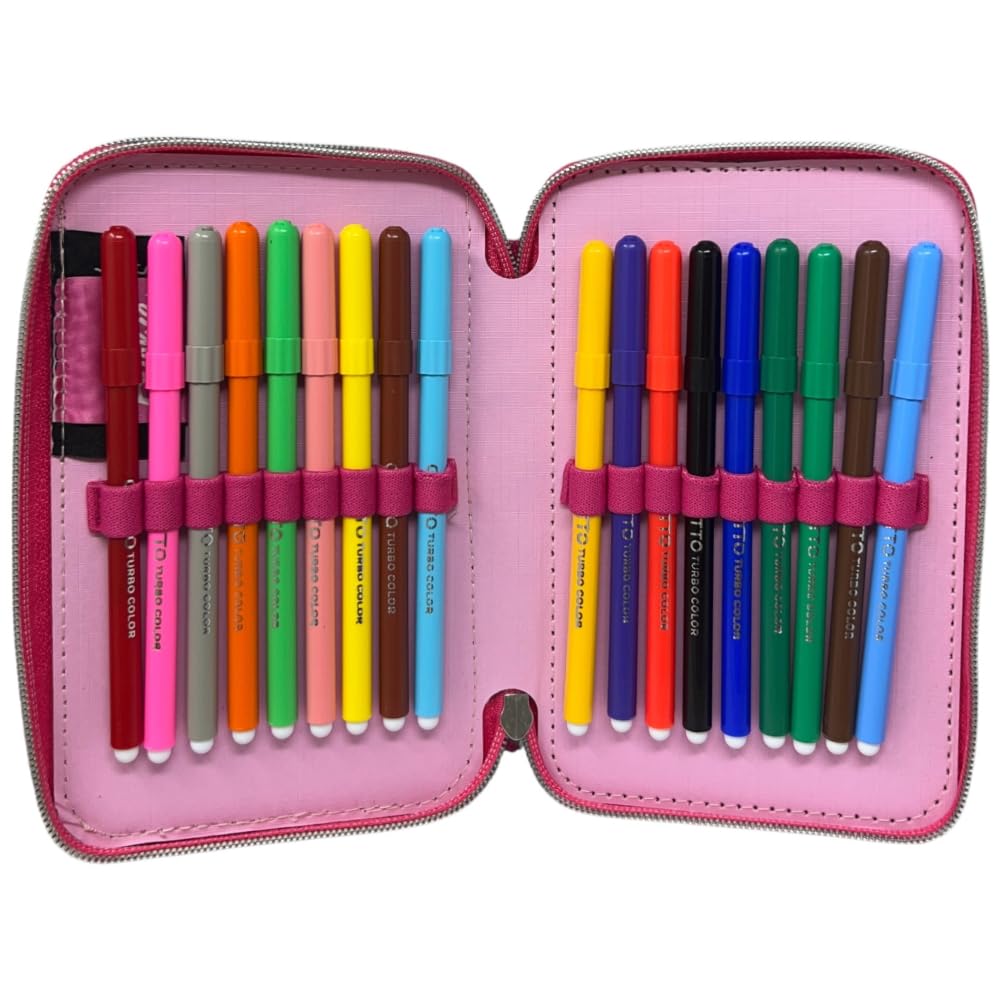 Cartoon – Astuccio Scuola 3 Zip Barbie | 44 Pezzi Completo con Pennarelli Giotto e Penna Papermate | 20x13x6 cm