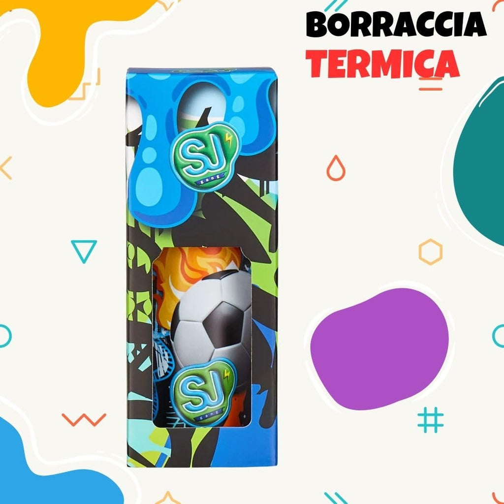 SJ Gang – Borraccia Termica 500 ml Boy Fire Soccer Ball | Acciaio Inox BPA Free | Caldo 12h / Freddo 24h | Scuola e Sport