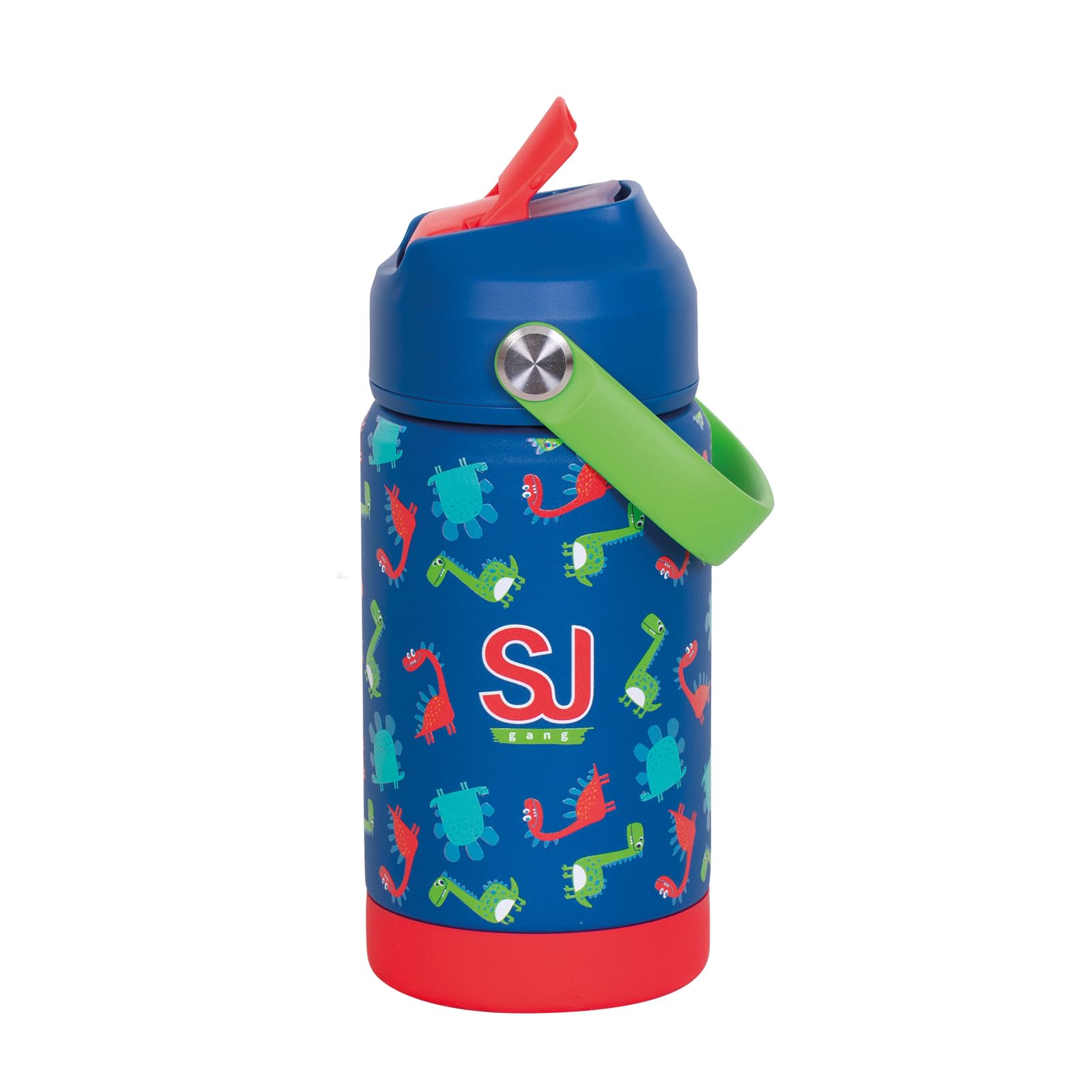 SJ Gang Seven – Borraccia Termica 350 ml Dinosauro con Cannuccia e Porta-Borraccia | Acciaio Inox BPA Free | Caldo 12h / Freddo 24h