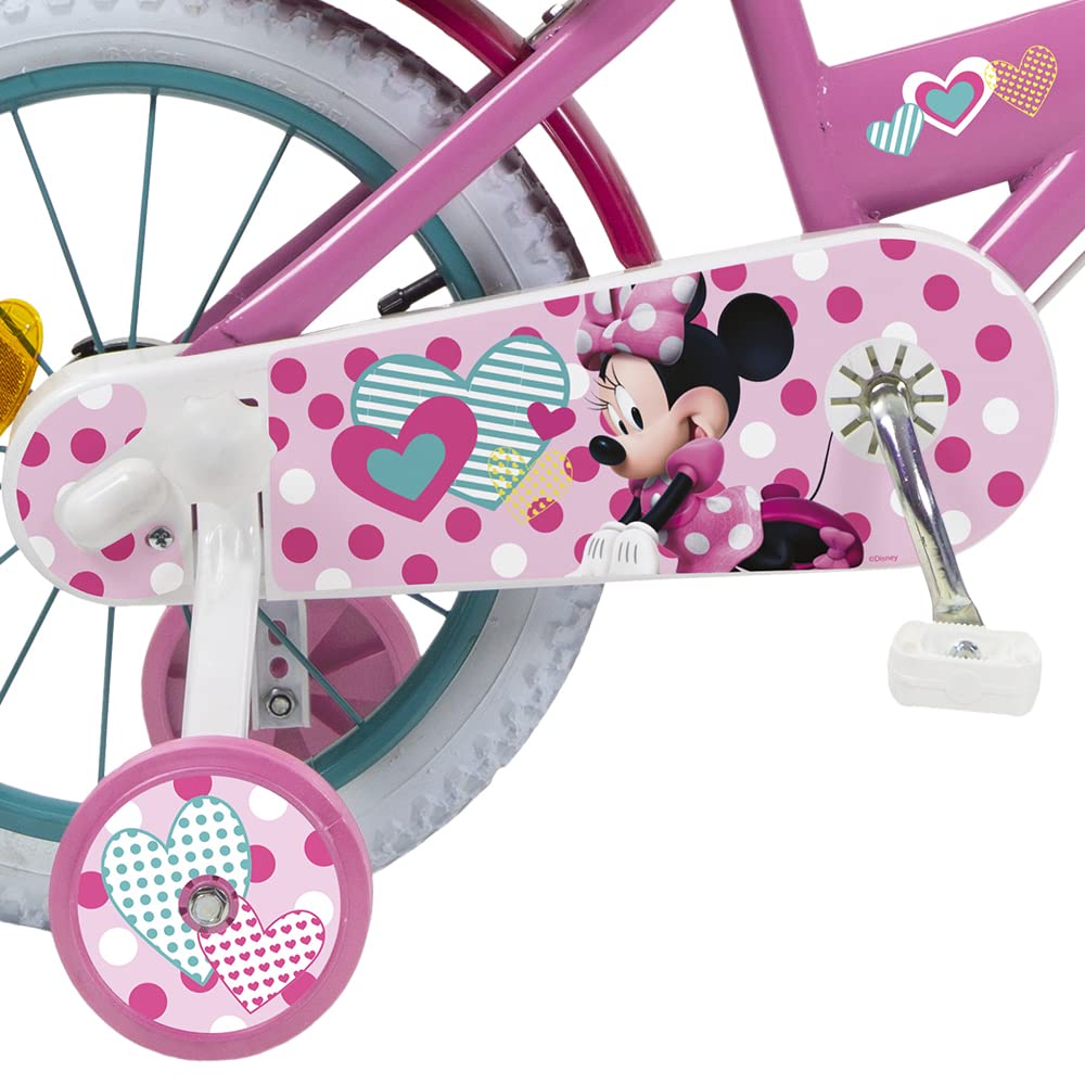 Bicicletta Disney Minnie 14 pollici per Bambina - Rosa - Huffy Ufficiale con Cestino e Rotelle - 4-6 Anni