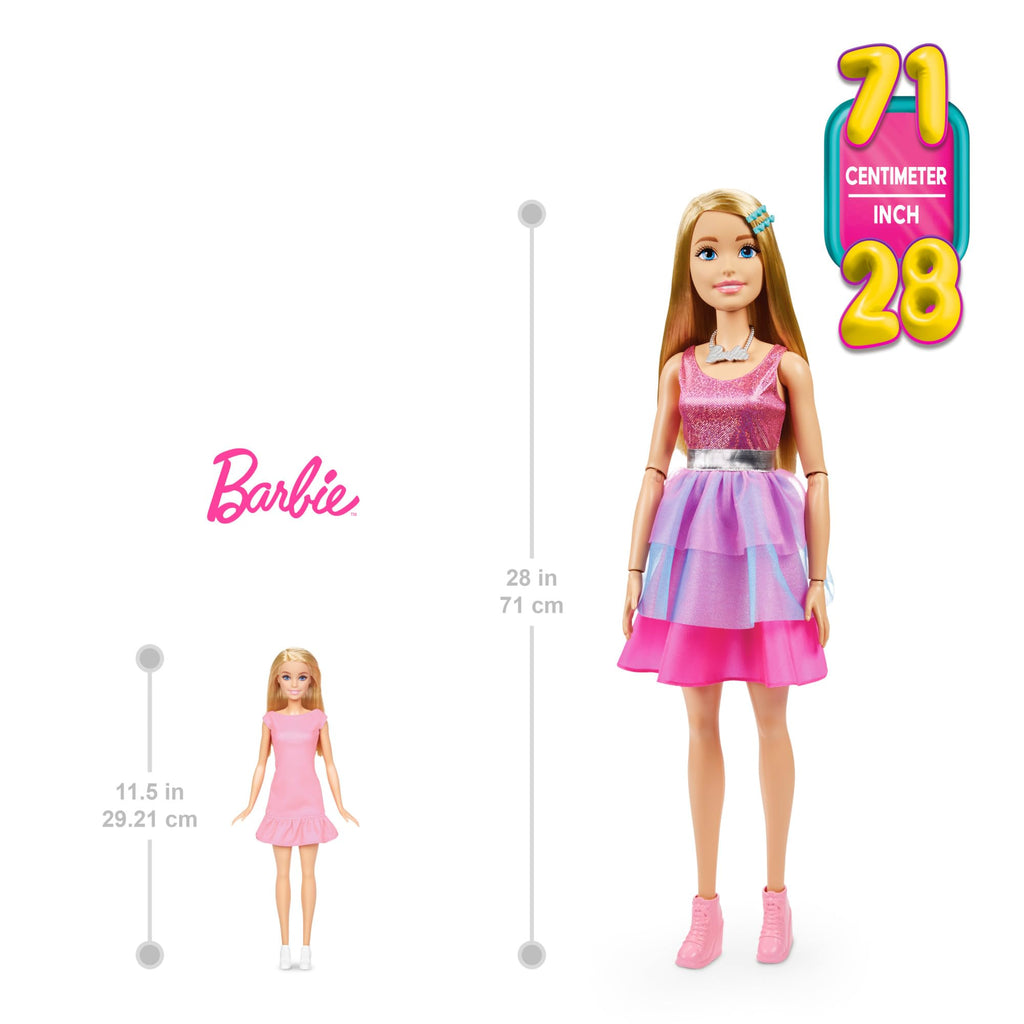 Bambola Barbie Grande 71 cm – Abito Rosa Brillante, Collana e Fermagli, HJY02