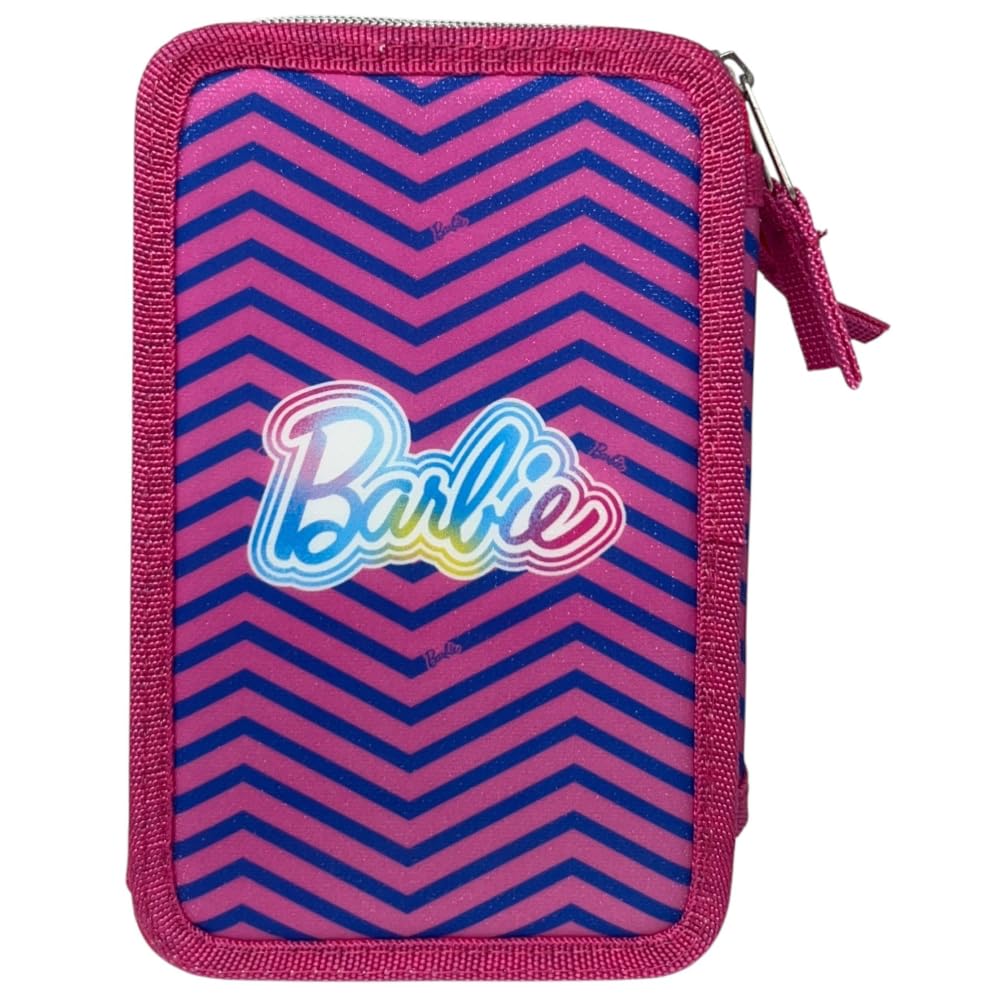 Cartoon – Astuccio Scuola 3 Zip Barbie | 44 Pezzi Completo con Pennarelli Giotto e Penna Papermate | 20x13x6 cm