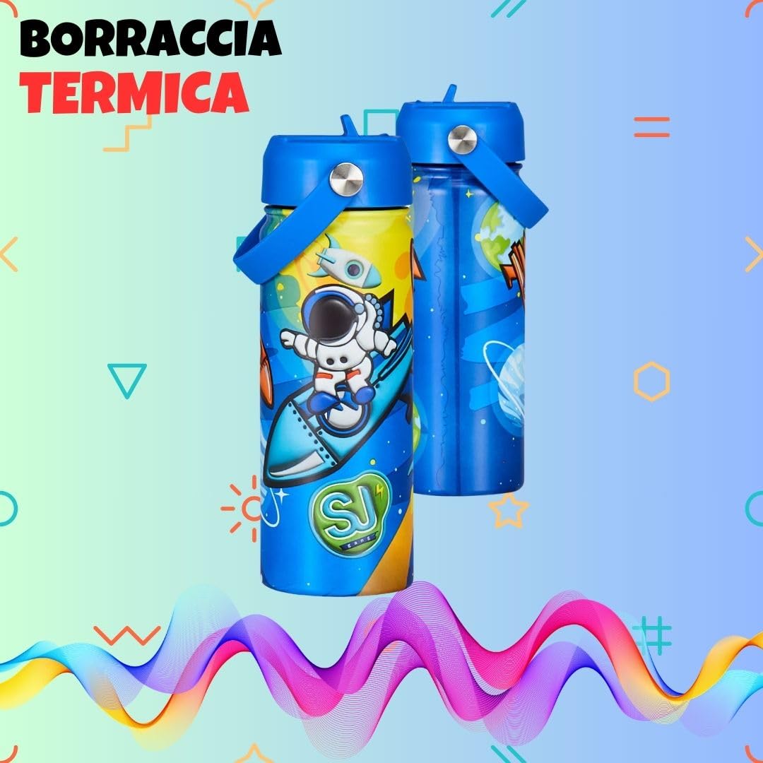 SJ Gang – Borraccia Termica 500 ml Astronauta Spazio | Acciaio Inox BPA Free | Caldo 12h / Freddo 24h | Scuola e Sport