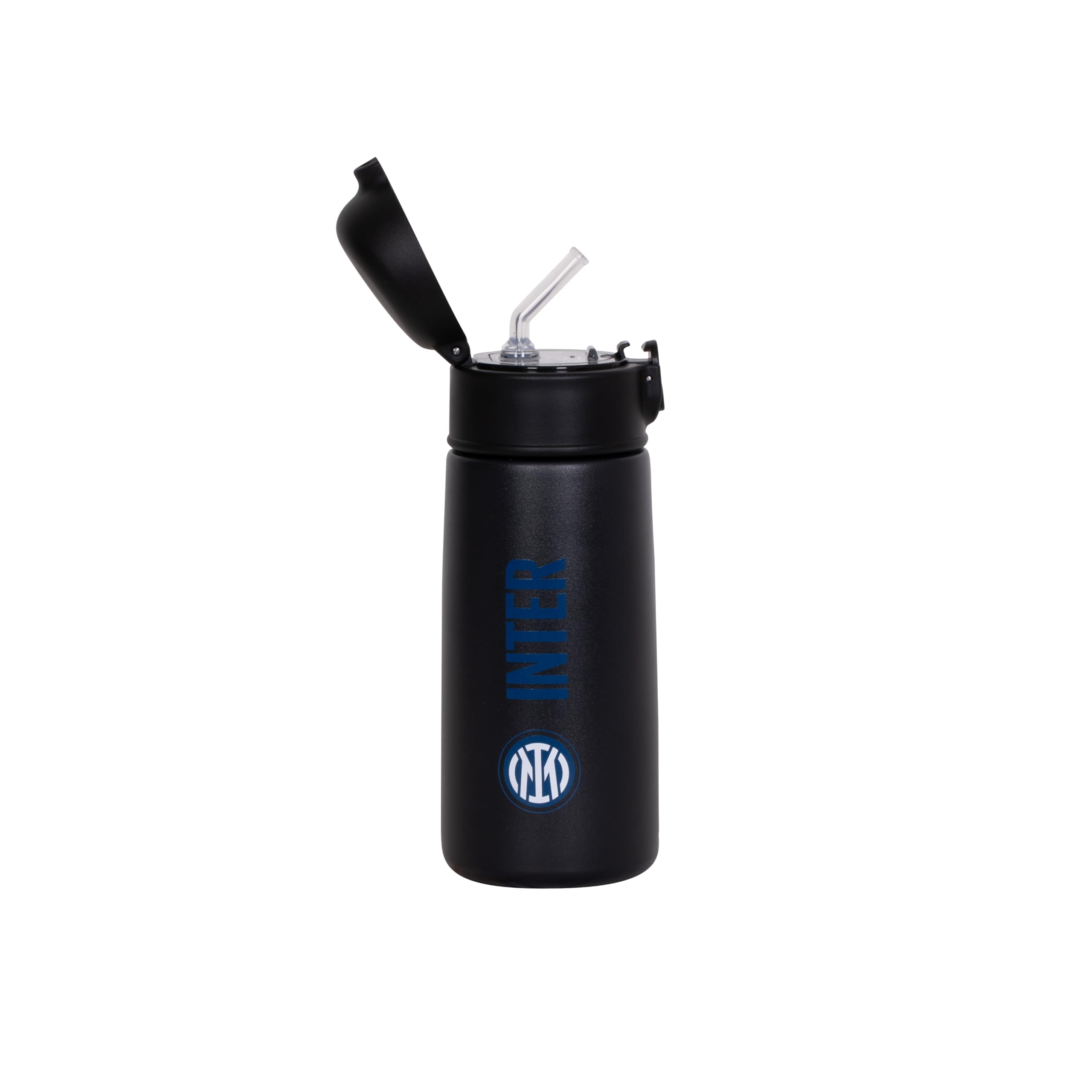 Seven Inter – Borraccia Termica 450 ml Nero Blu con Tracolla | Acciaio Inox BPA Free | Caldo 12h / Freddo 24h