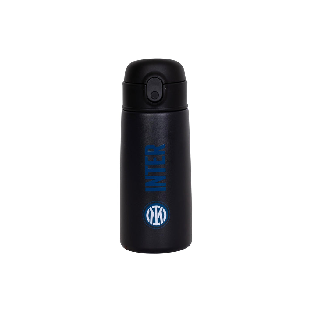 Seven Inter – Borraccia Termica 450 ml Nero Blu con Tracolla | Acciaio Inox BPA Free | Caldo 12h / Freddo 24h