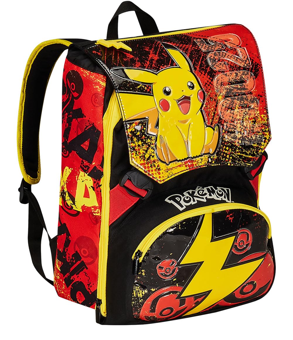 Zaino Seven Estensibile Pokémon Pikachu Giallo Rosso – Doppio Scomparto Sdoppiabile | Scuola