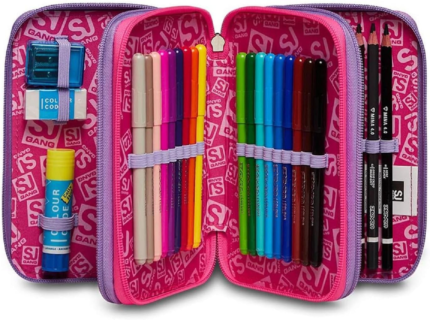 Seven SJ Gang Faces Girl Love Schoolpack – Zaino Espandibile con Astuccio 3 Zip