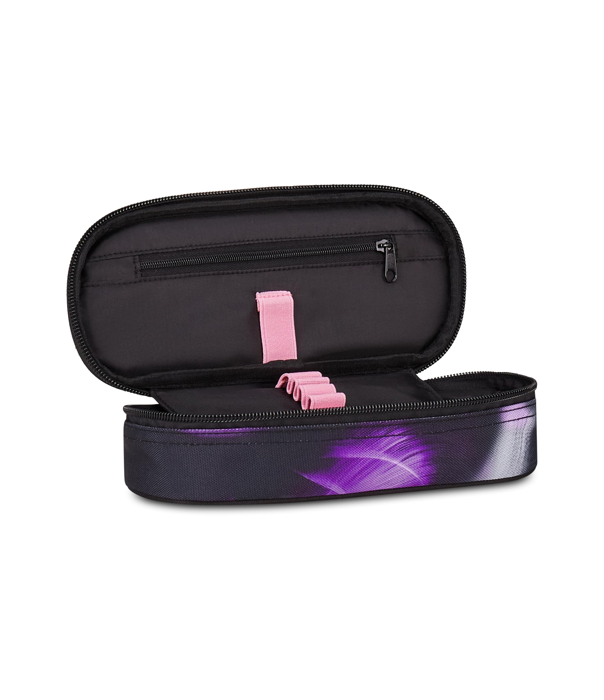Seven Portapenne Round Plus FreeThink – Astuccio Ovale Nero e Viola con Taschino Zip e Elastici | Scuola Media Bambina