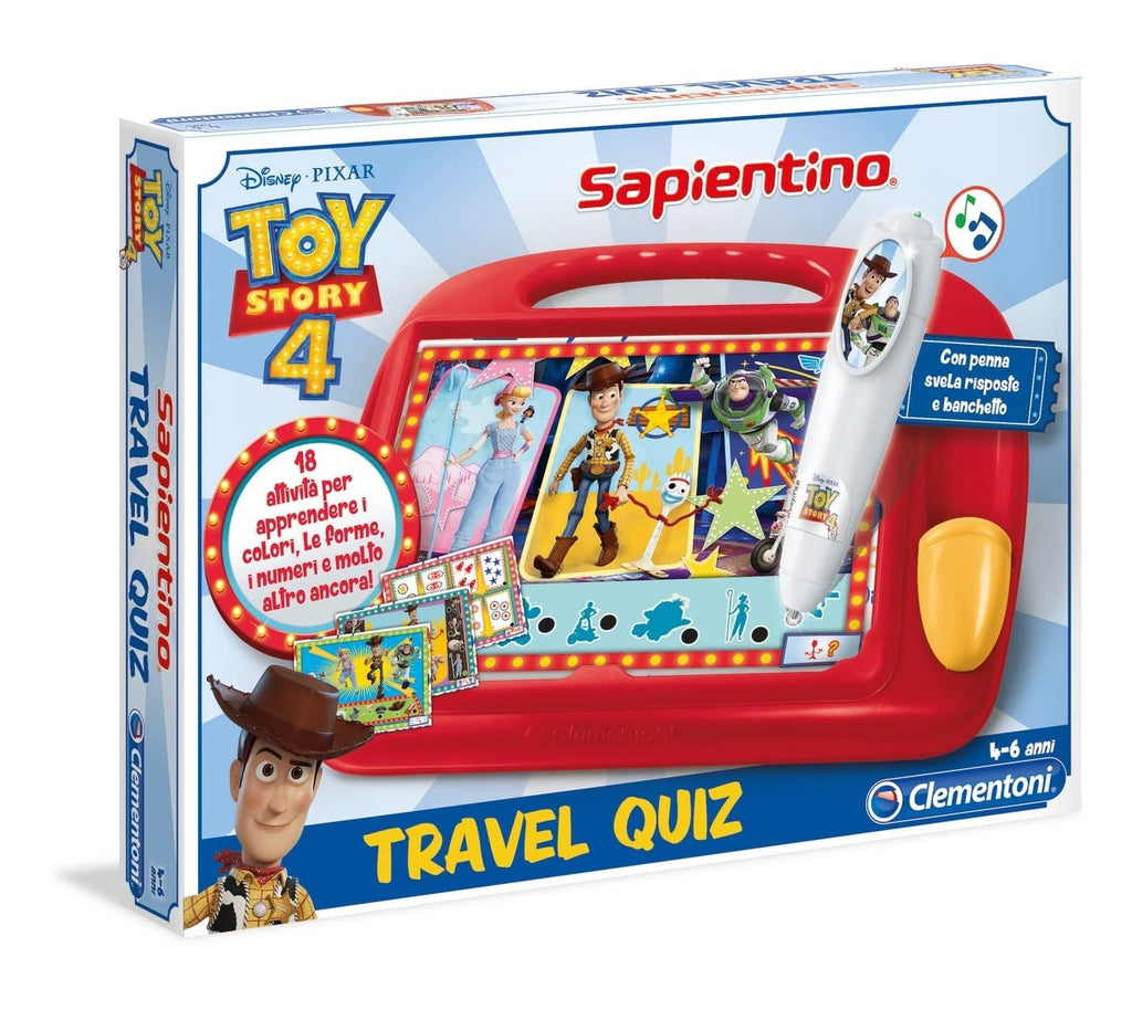 Clementoni Travel Quiz Disney Toy Story 4 – Gioco Interattivo con Penna e 9 Carte | Dai 4 Anni | Made in Italy