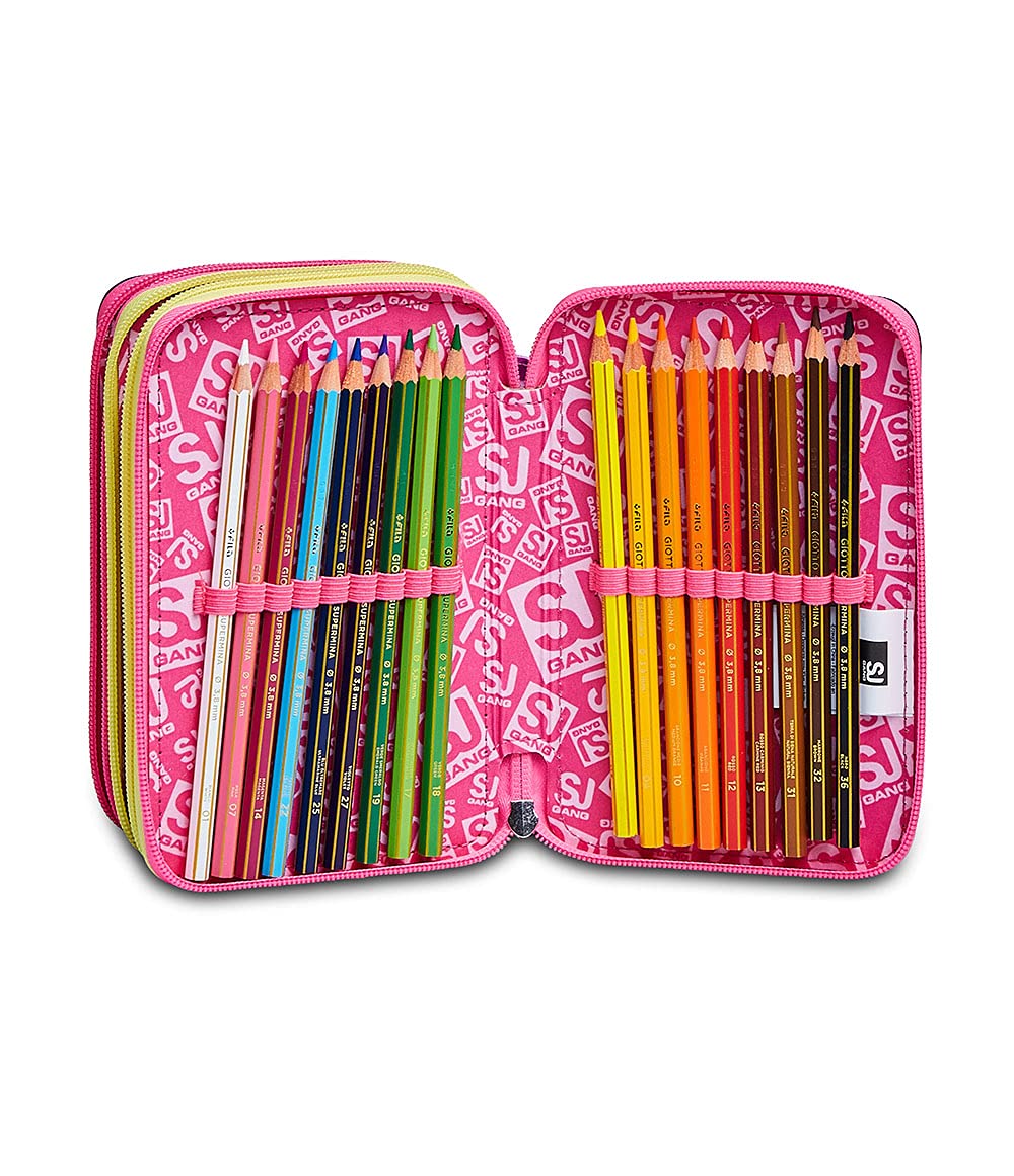 Astuccio Seven SJ Gang Animals Fantasy 3 Zip – 3 Scomparti, Completo con 44 Pezzi