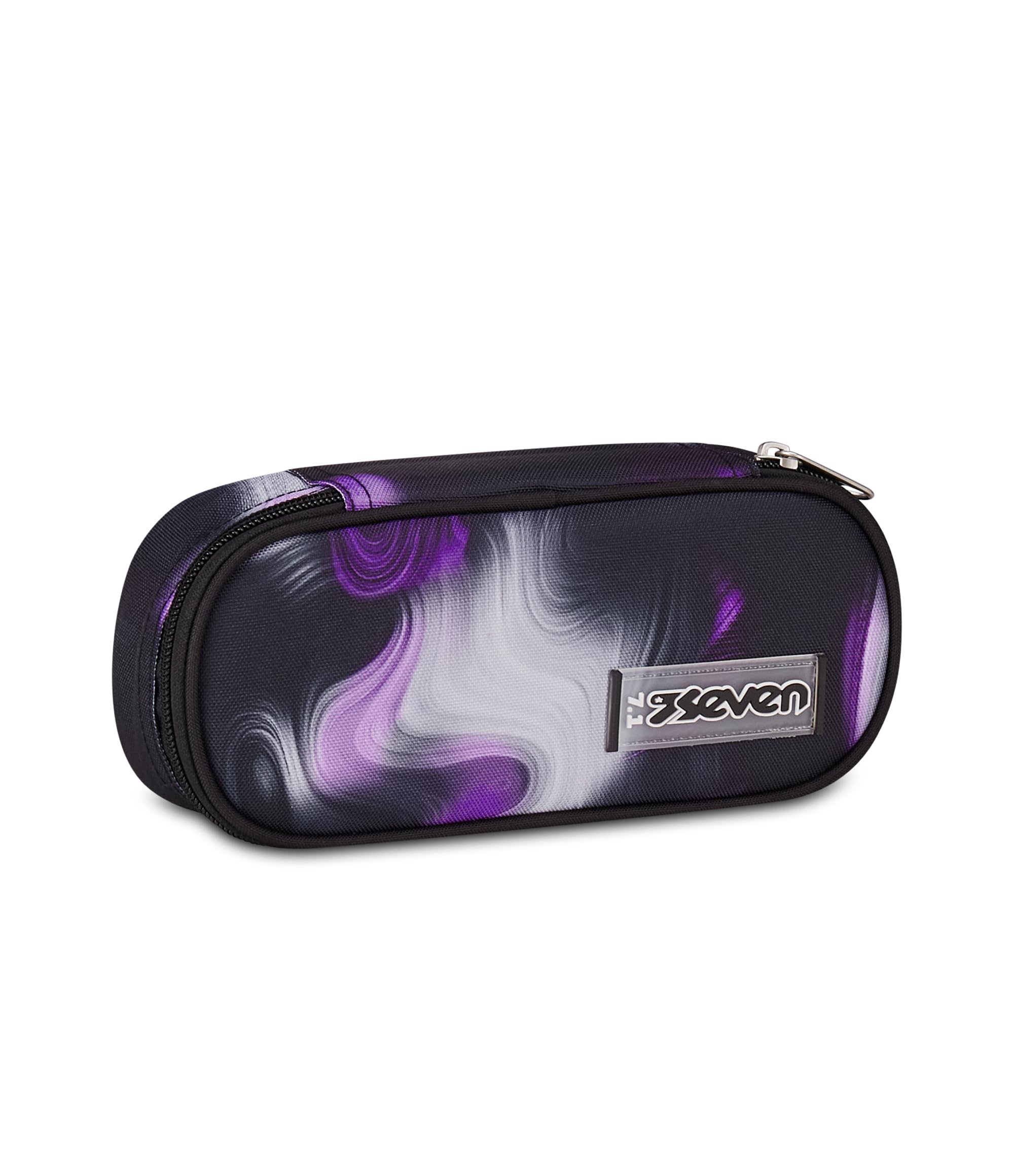 Seven Portapenne Round Plus FreeThink – Astuccio Ovale Nero e Viola con Taschino Zip e Elastici | Scuola Media Bambina