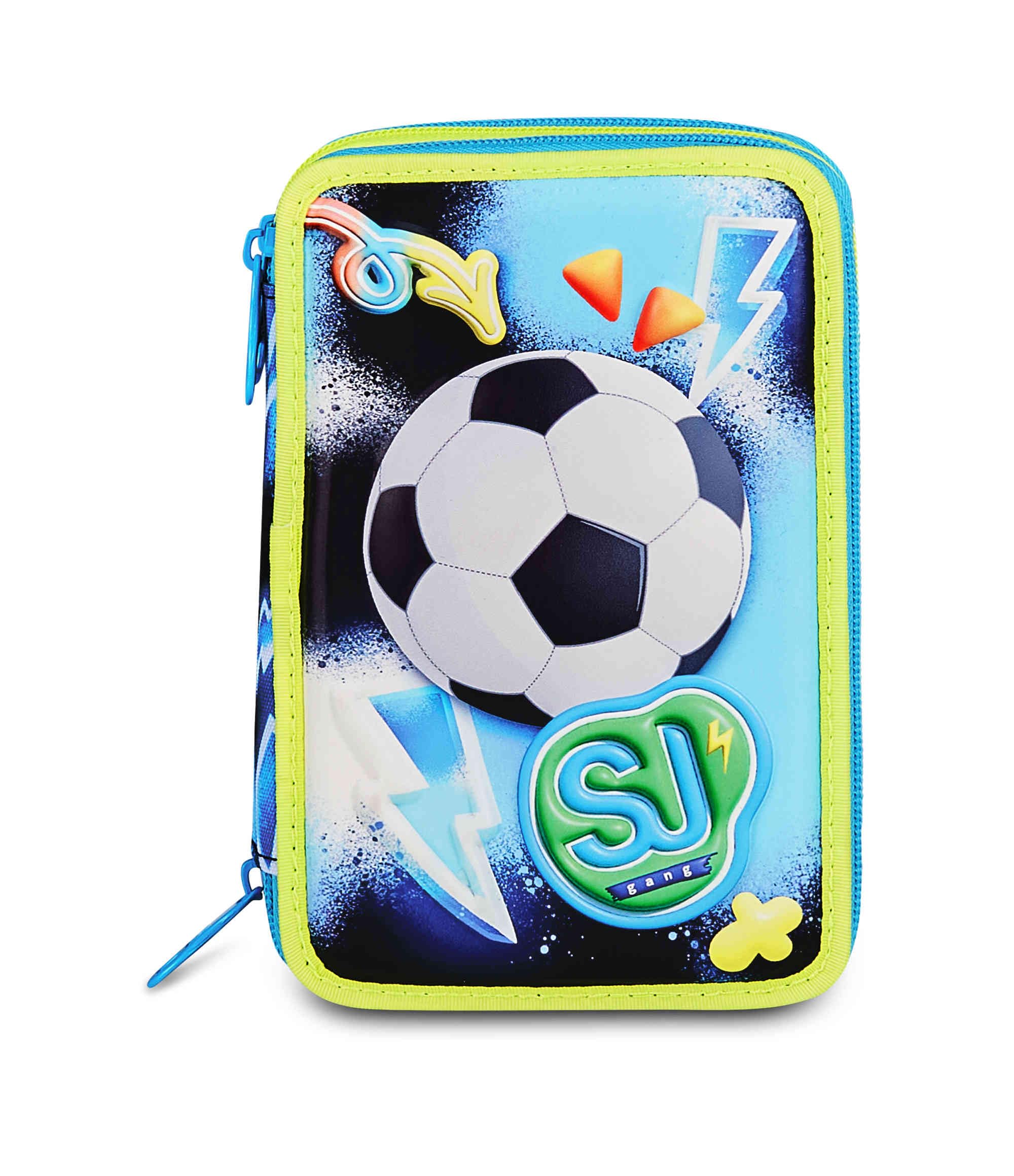 SJ Gang Astuccio Scuola 3 Zip 3D GlowGame – Blu, Pallone in Rilievo, 45 Pezzi Completo | Scuola Elementare