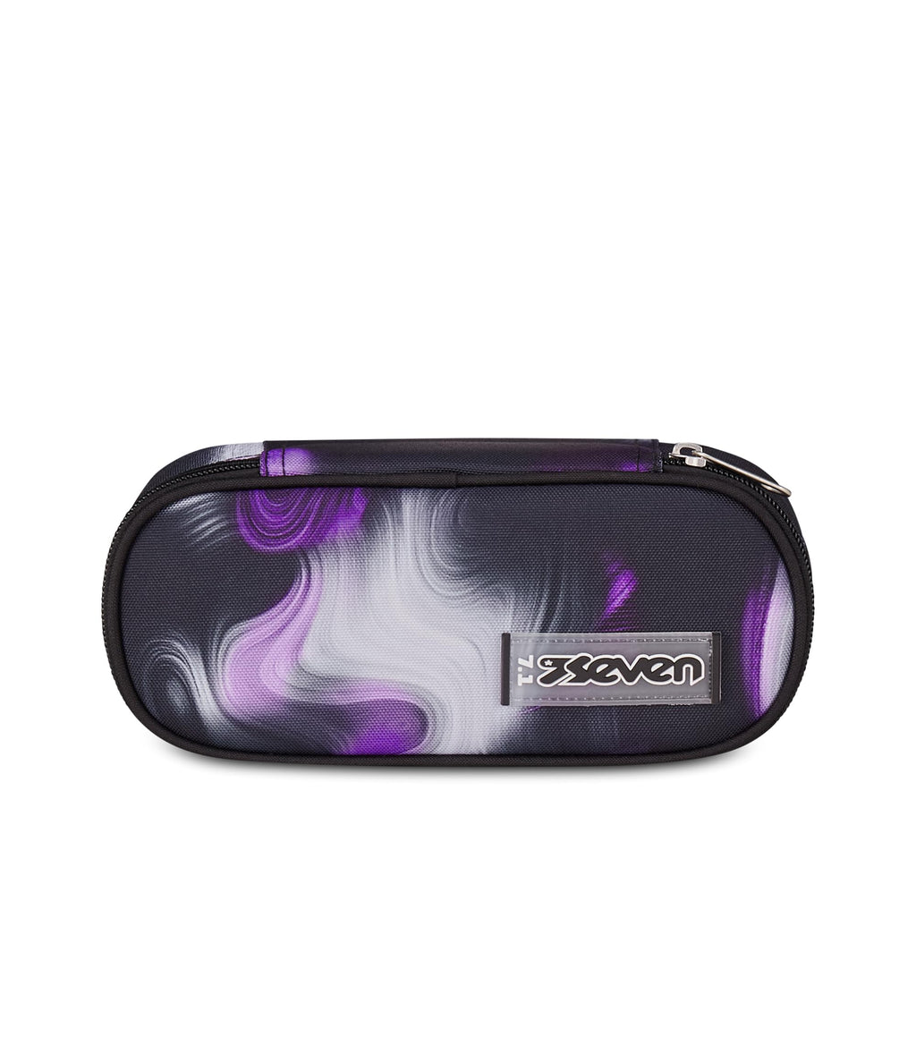 Seven Portapenne Round Plus FreeThink – Astuccio Ovale Nero e Viola con Taschino Zip e Elastici | Scuola Media Bambina
