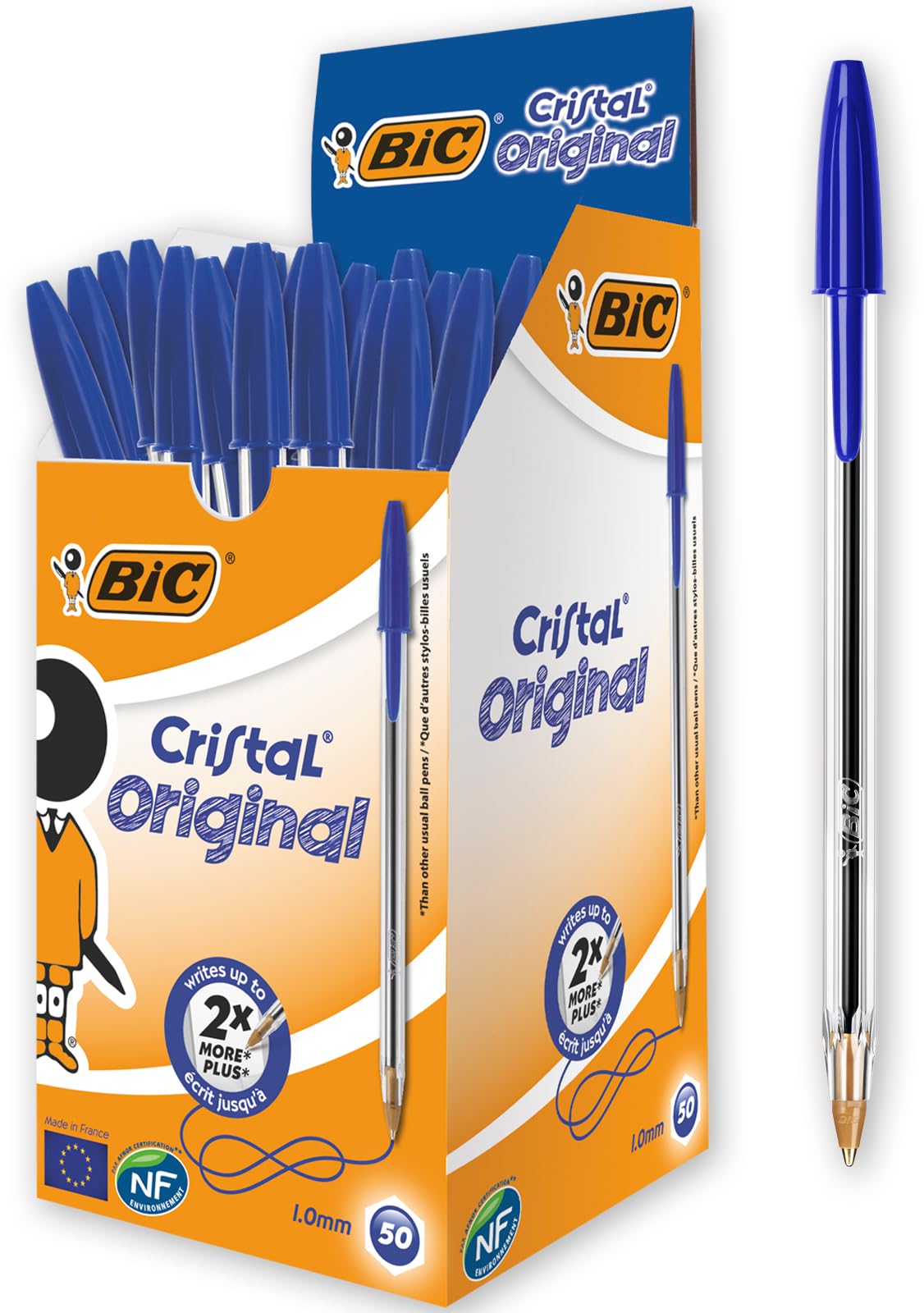 BIC Cristal – Penne a Sfera Blu Confezione da 50 | Punta Media 1,0 mm | Scuola e Ufficio