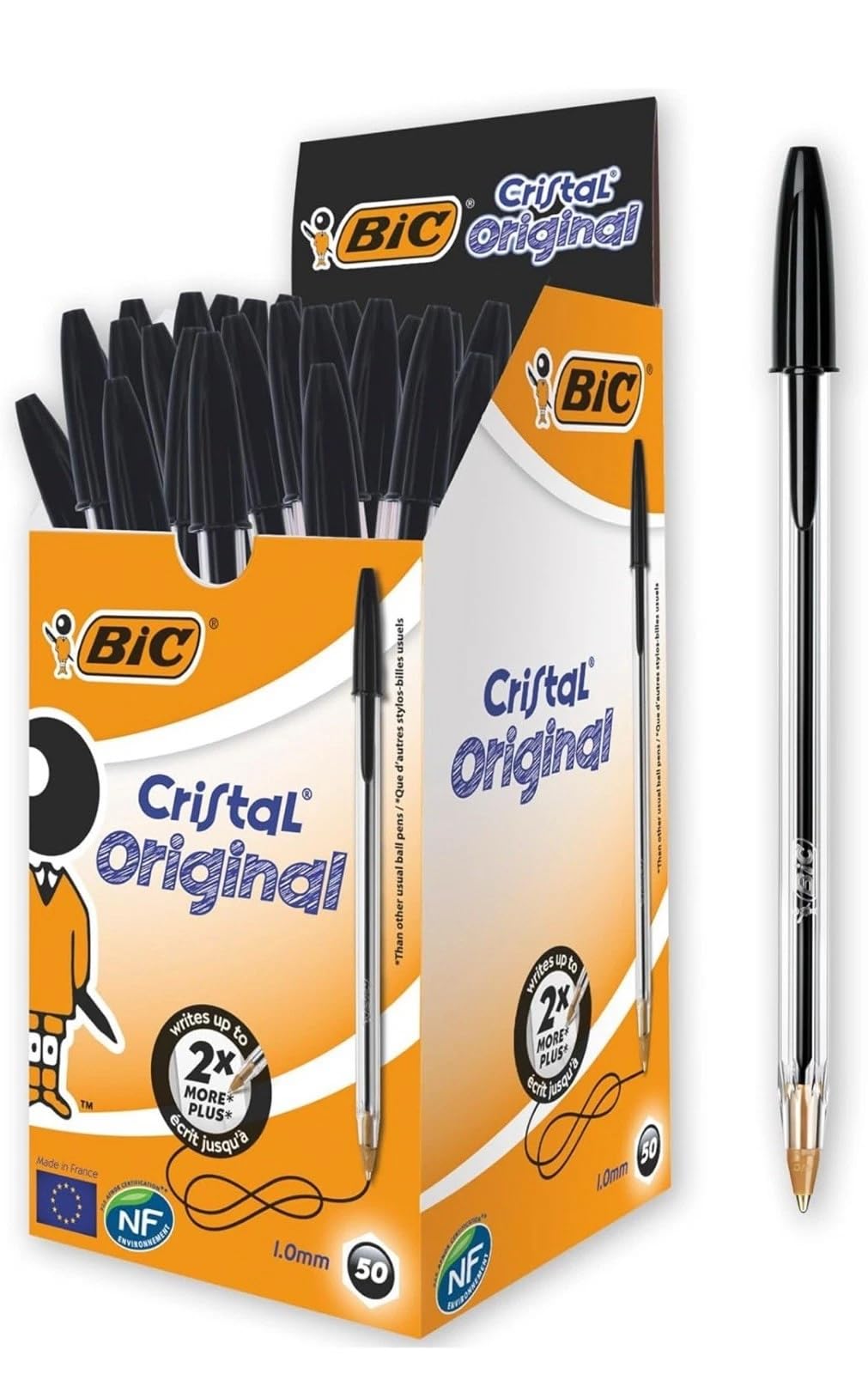 Penne BIC Cristal Original Nere – Punta Media 1.0mm – Confezione da 50
