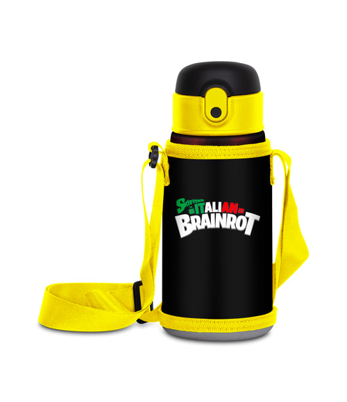Borraccia Termica Seven Italian Brainrot 460 ml Nera – Acciaio Inox con Tracolla | Scuola e Sport