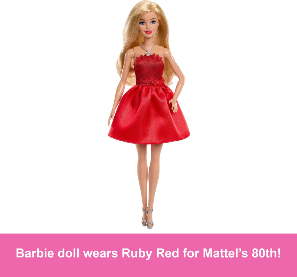 Barbie Mattel 80° Anniversario – Ruby-Red Celebration | Bambola da Collezione Abito Rosso con Scarpe e Collana | JGD25