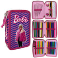 Cartoon – Astuccio Scuola 3 Zip Barbie | 44 Pezzi Completo con Pennarelli Giotto e Penna Papermate | 20x13x6 cm