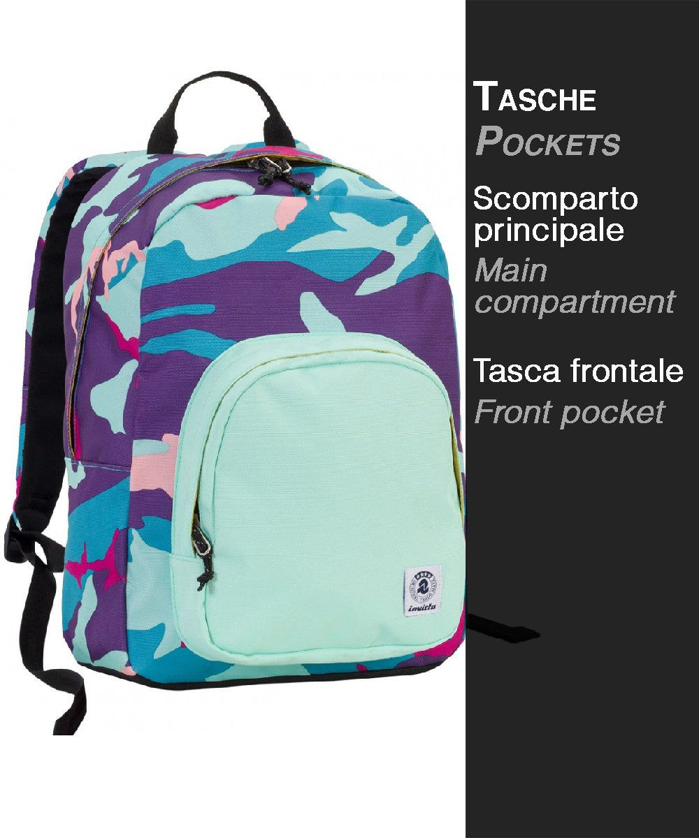 Invicta Zaino Scuola Ollie Pack – Camouflage Rosa Viola Azzurro Rosso