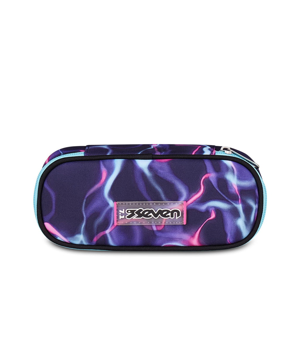 Seven Portapenne Round Plus ElectricVibe Girl – Astuccio Ovale Viola con Taschino e Elastici | Scuola Media e Superiore
