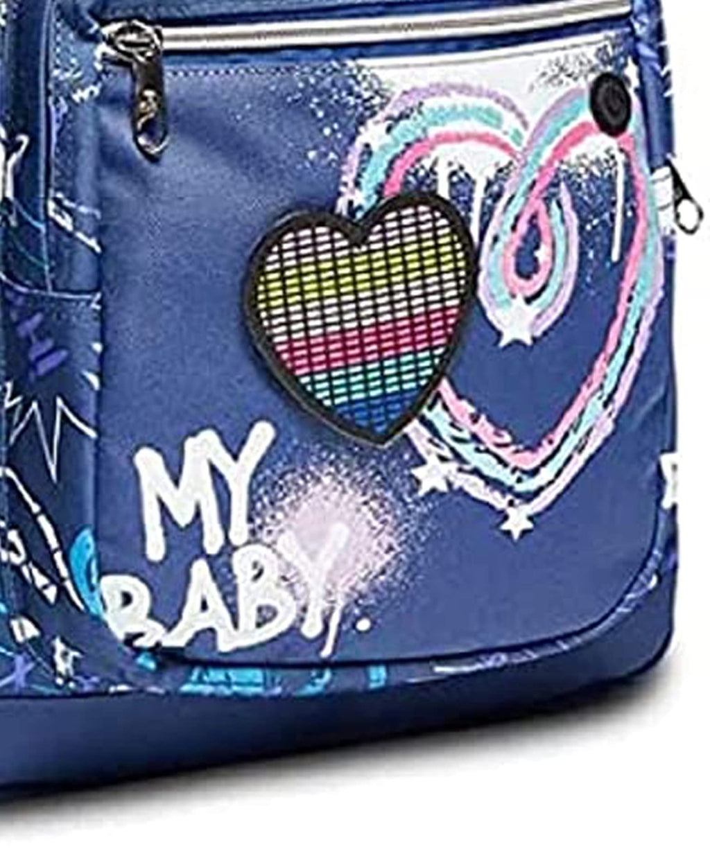 Seven Freethink Rock on Girl Zaino Scuola Azzurro con LED – Doppio Scomparto 34L