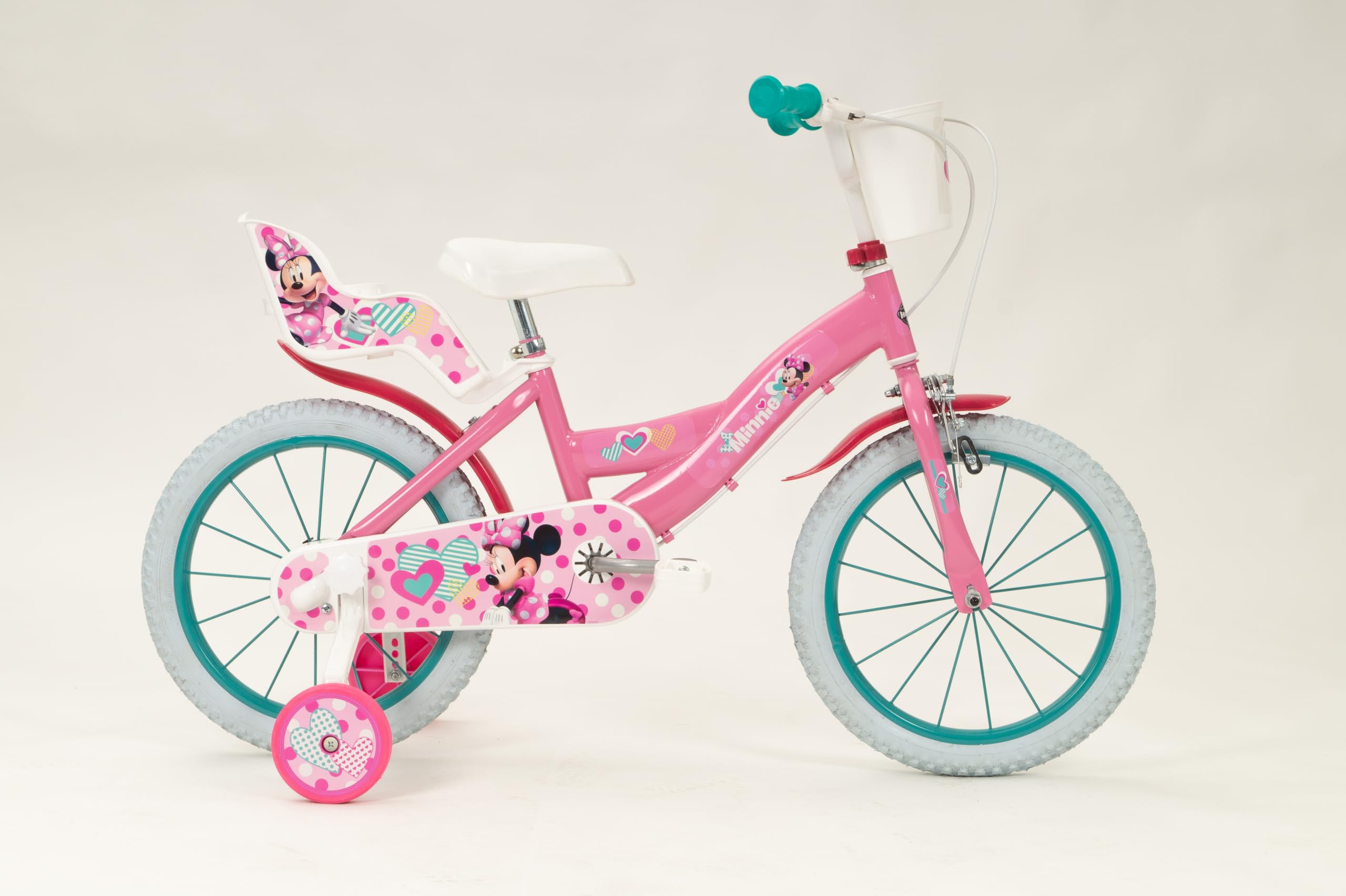 Bicicletta Disney Minnie Mouse 16 pollici Huffy per Bambina - Rosa - con Stabilizzatori - 5-7 Anni