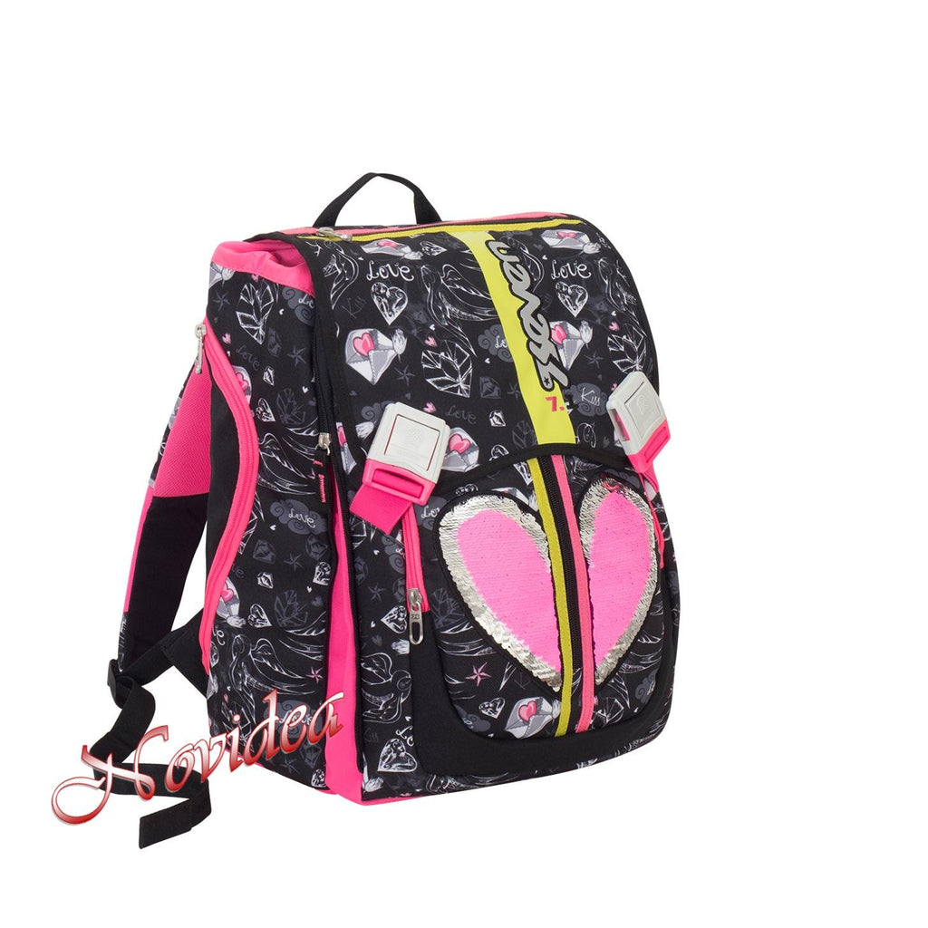 Seven Zaino Scuola Heart Sdoppiabile Estensibile – Fibbie e Paillettes Reversibili – Edizione 2