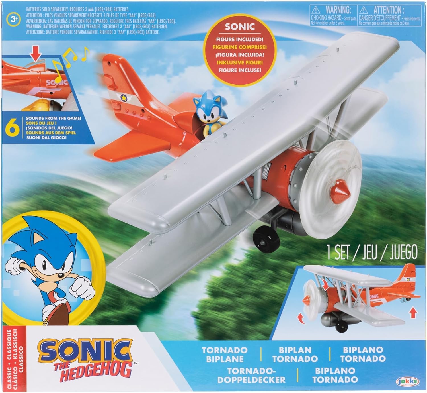 Sonic The Hedgehog Biplano Tornado Playset – Action Figure 6 cm, Elica, Fiamma e 6 Effetti Sonori | JAKKS Pacific
