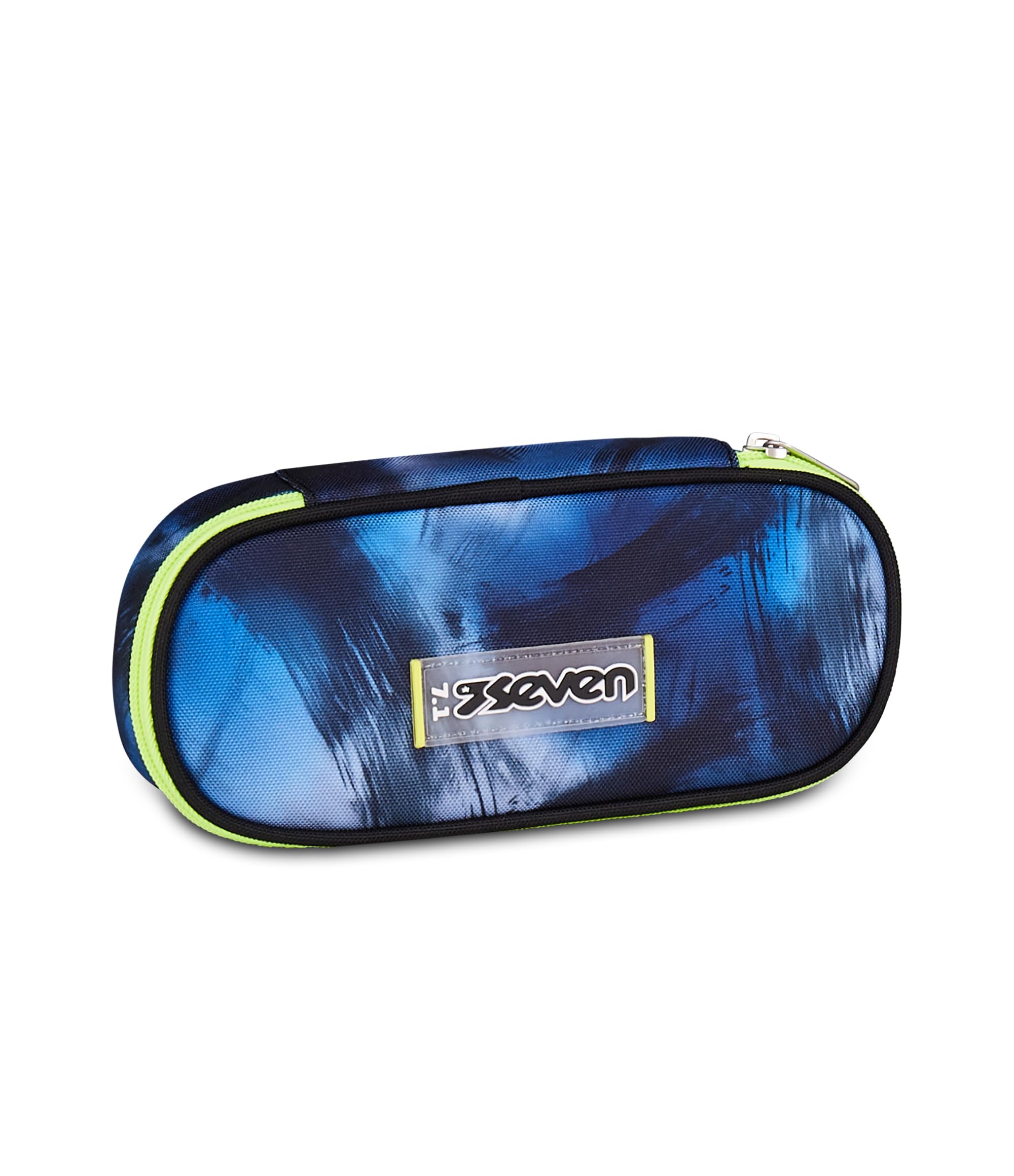Seven Portapenne Round Plus Blu Fusion – Astuccio Ovale Blu con Taschino Zip e Elastici | Scuola Media e Superiore