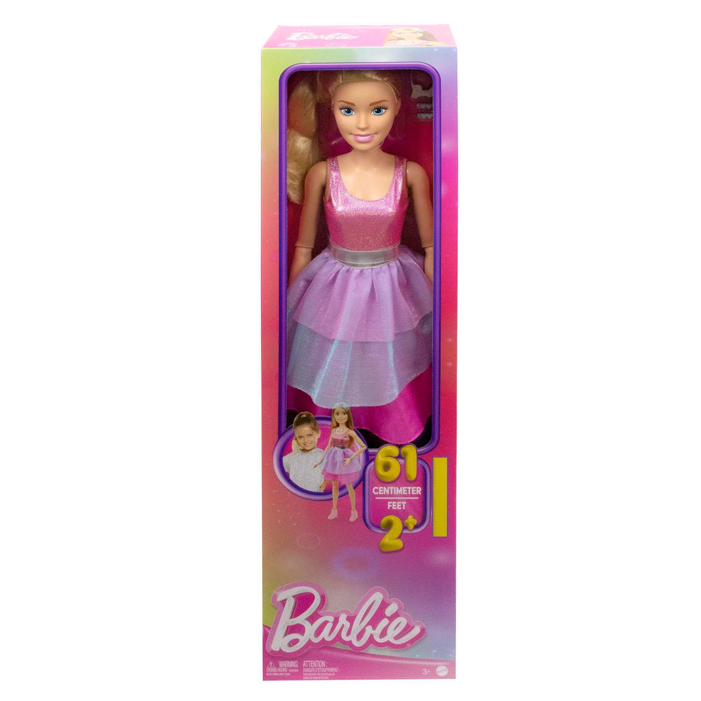 Bambola Barbie Grande 71 cm – Abito Rosa Brillante, Collana e Fermagli, HJY02