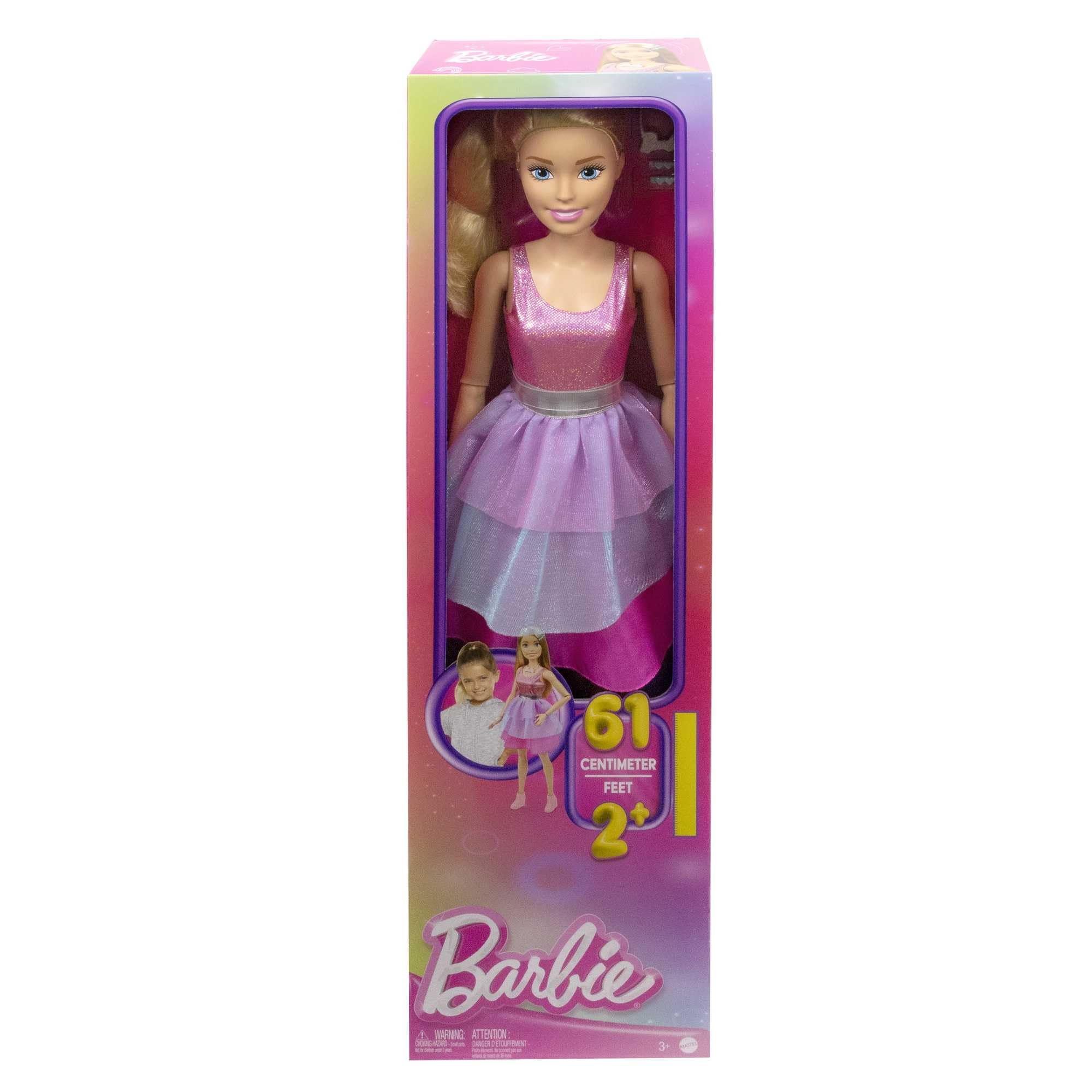 Bambola Barbie Grande 71 cm – Abito Rosa Brillante, Collana e Fermagli, HJY02
