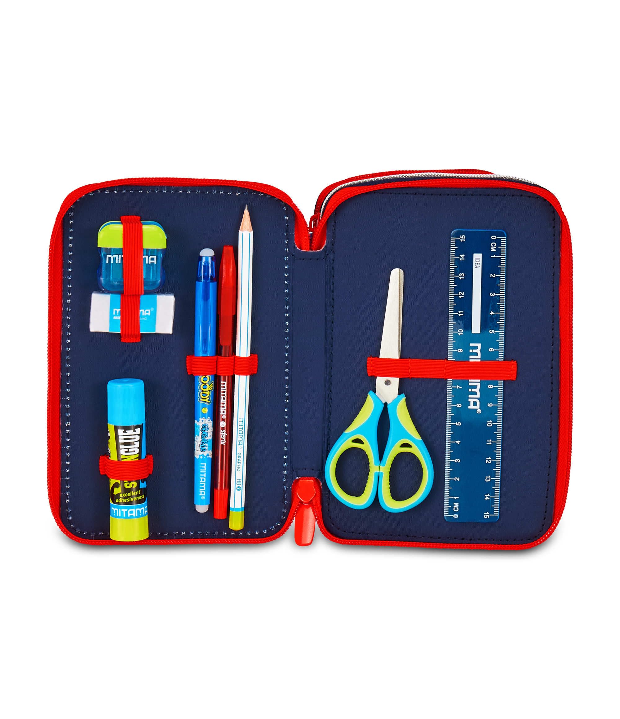 Astuccio Seven Spiderman 3 Zip – 3 Scomparti, Completo con 44 Pezzi, Scuola Elementare