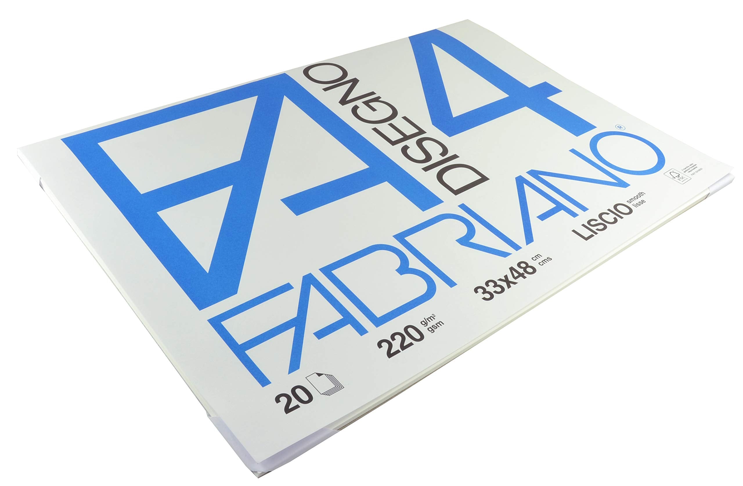 Fabriano – Carta per Acquerello in Cotone Bianca | 220 g/m², 20 Fogli | Blocco Incollato 4 Lati | Scuola e Arte