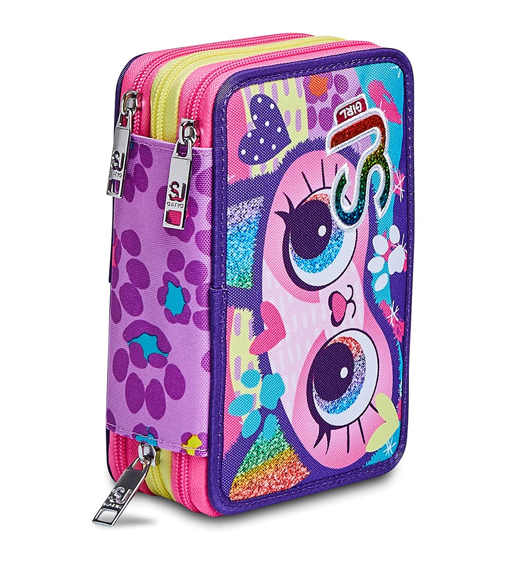 Astuccio Seven SJ Gang Animals Fantasy 3 Zip – 3 Scomparti, Completo con 44 Pezzi
