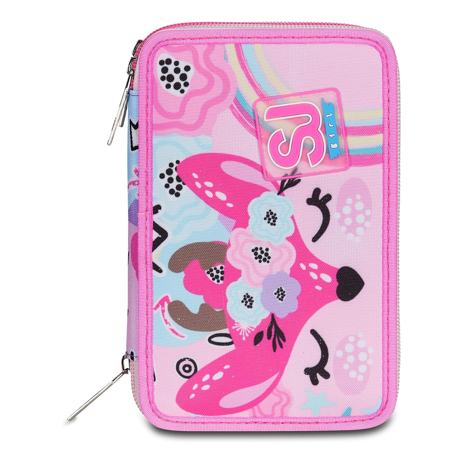 Astuccio SJ Gang PinkHugs 3 Zip Rosa – Completo di Penne, Matite e Colori